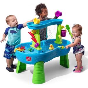 imageStep2 Rain Showers and Unicorns Water Table Kids Water and Sand Activity Sensory Playset Summer Outdoor Toys 13 Piece Water Toy Accessories for Toddlers 15 Years Old Blue ampamp PurpleRain Showers Splash Pond