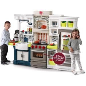 imageStep2 Elegant Edge Kids Kitchen Playset IndoorOutdoor Kitchenette Interactive Play with Lights and Sounds Made of Durable Plastic Includes 78 Piece Toy Accessories For Toddlers 3 Years OldKitchen Set