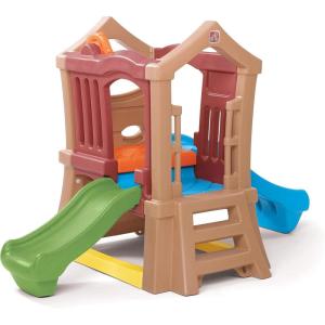 imageStep2 Play Up Double Slide Climber Kids Outdoor Playset Backyard Playground Set 2 Slides Elevated Playhouse Outside Jungle Gym For Toddlers 26 Years Old