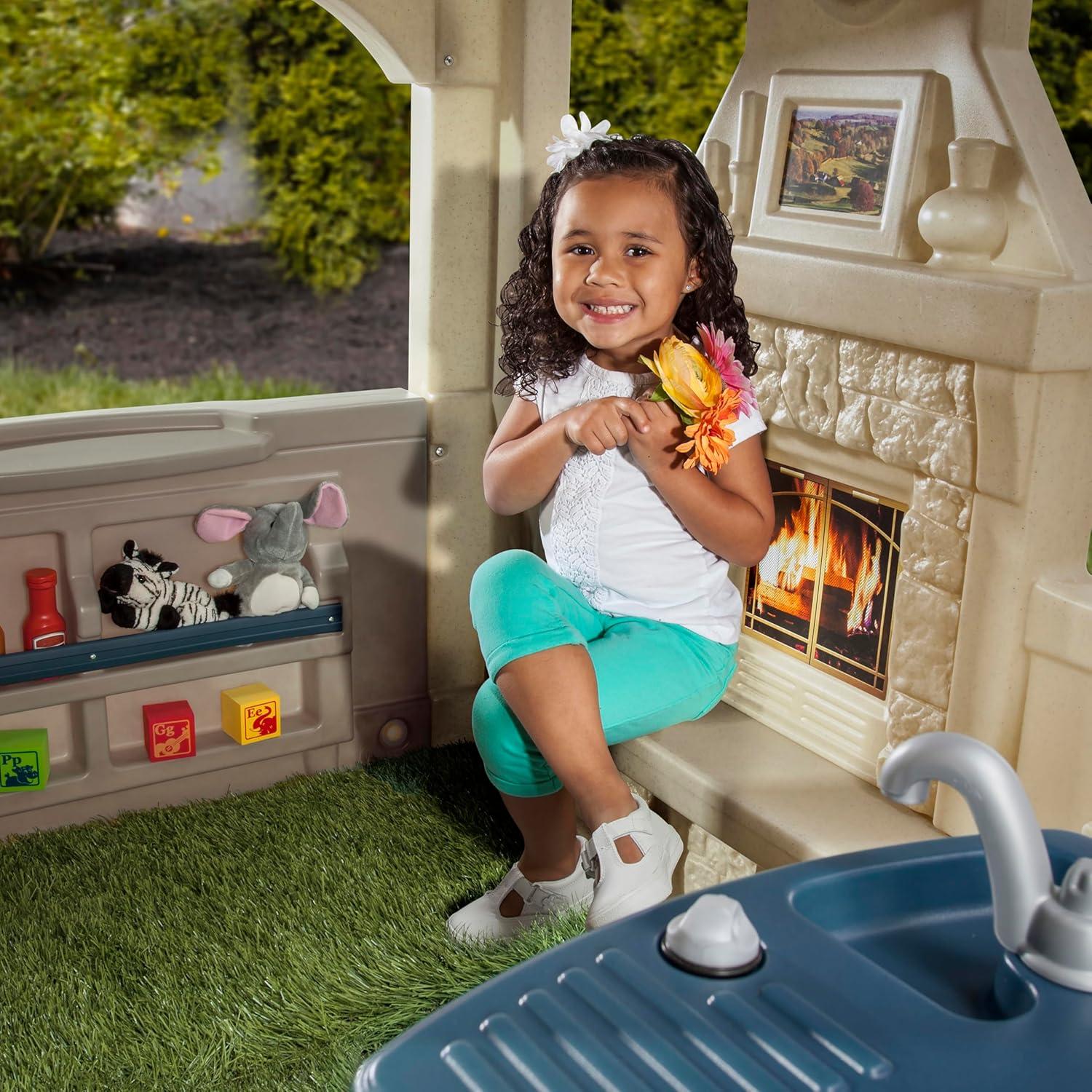 imageStep2 Charming Cottage Kids Playhouse IndoorOutdoor Playset Interactive Play with Sounds Made of Durable Plastic For Toddlers 2 Years OldBrown