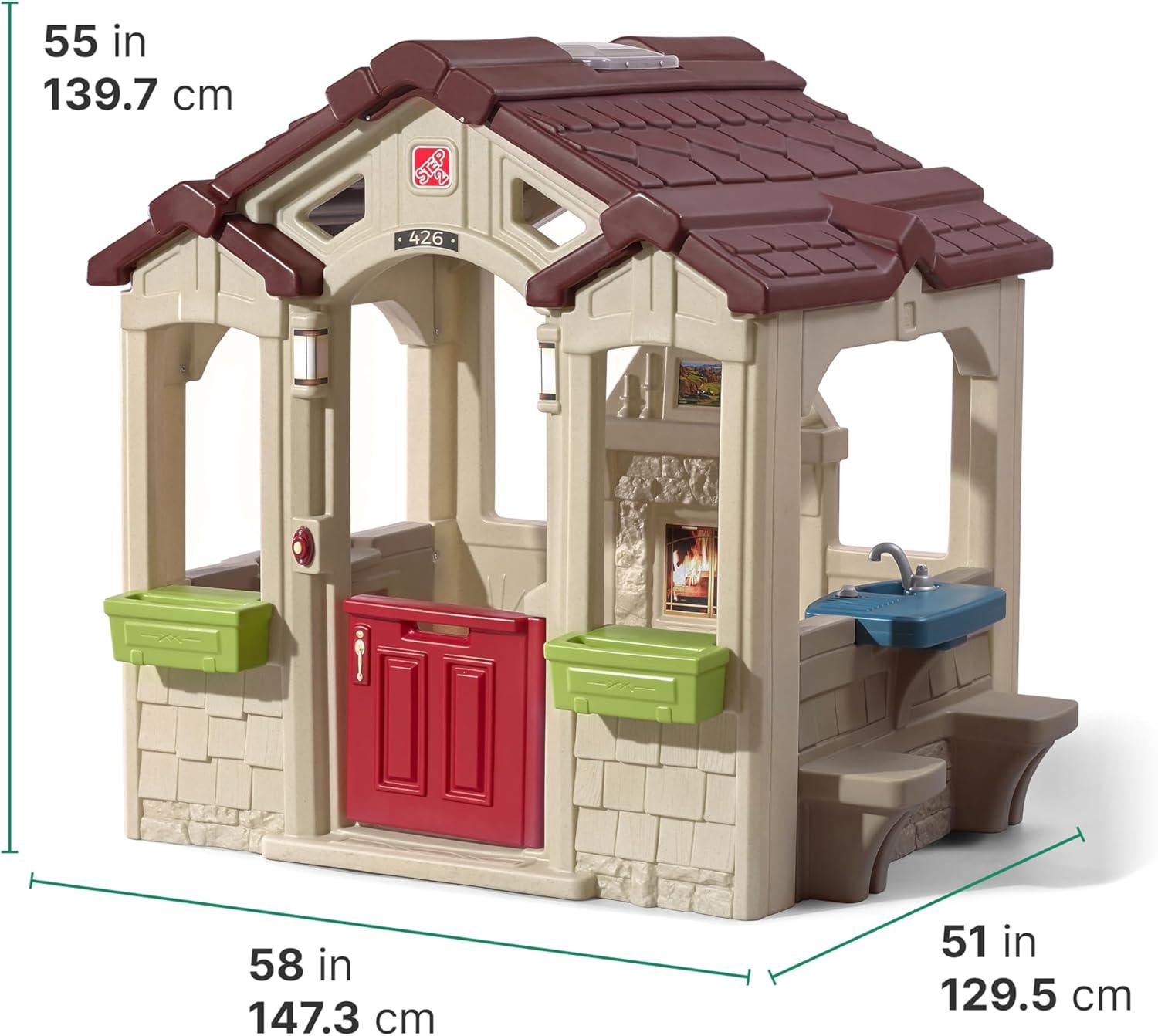 imageStep2 Charming Cottage Kids Playhouse IndoorOutdoor Playset Interactive Play with Sounds Made of Durable Plastic For Toddlers 2 Years OldBrown