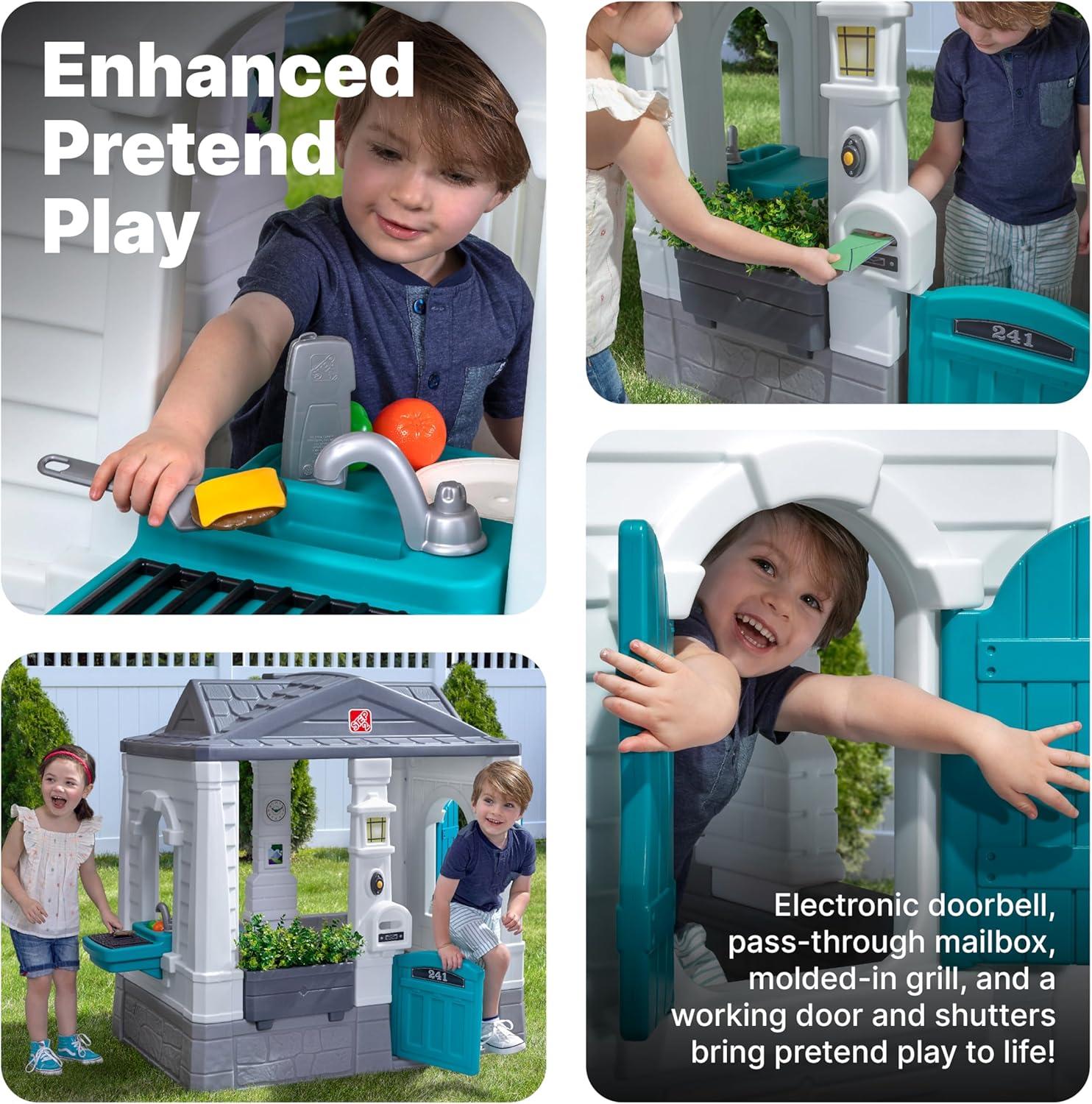 imageStep2 Neat ampamp Tidy Cottage Kids Playhouse IndoorOutdoor Playset Interactive Play with Sounds Made of Durable Plastic for Toddlers 15 Years Old GreyGrey