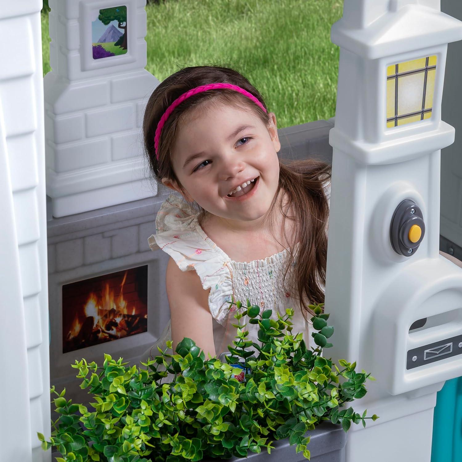 imageStep2 Neat ampamp Tidy Cottage Kids Playhouse IndoorOutdoor Playset Interactive Play with Sounds Made of Durable Plastic for Toddlers 15 Years Old GreyGrey