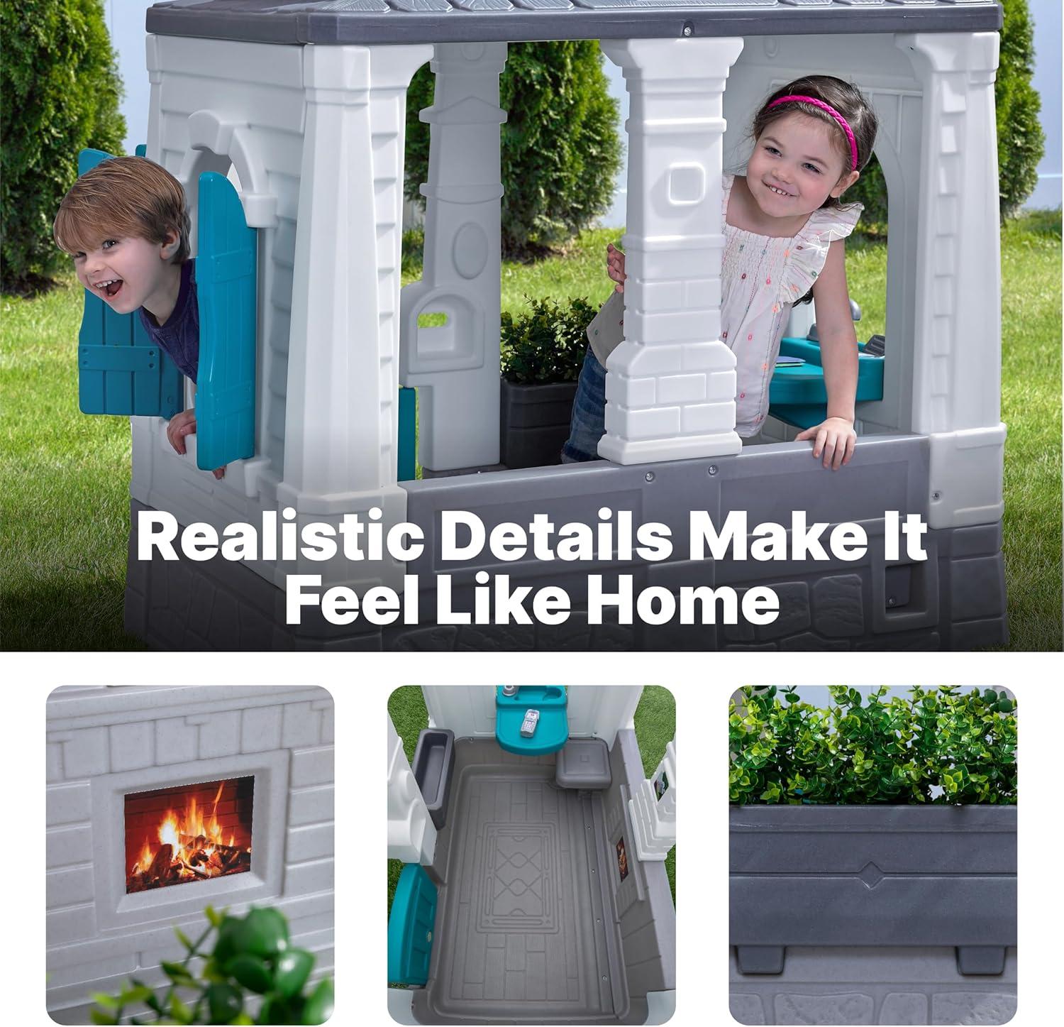 imageStep2 Neat ampamp Tidy Cottage Kids Playhouse IndoorOutdoor Playset Interactive Play with Sounds Made of Durable Plastic for Toddlers 15 Years Old GreyGrey