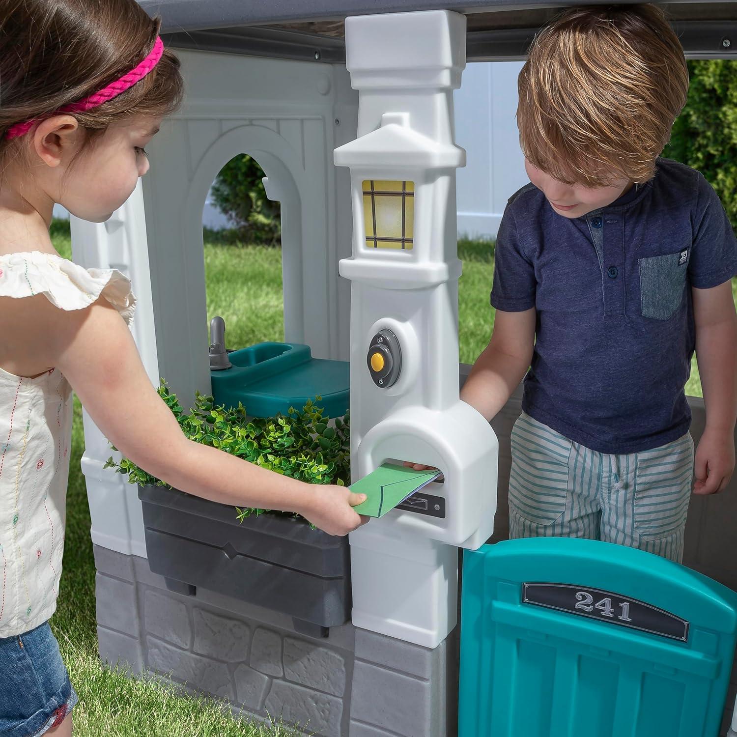 imageStep2 Neat ampamp Tidy Cottage Kids Playhouse IndoorOutdoor Playset Interactive Play with Sounds Made of Durable Plastic for Toddlers 15 Years Old GreyGrey