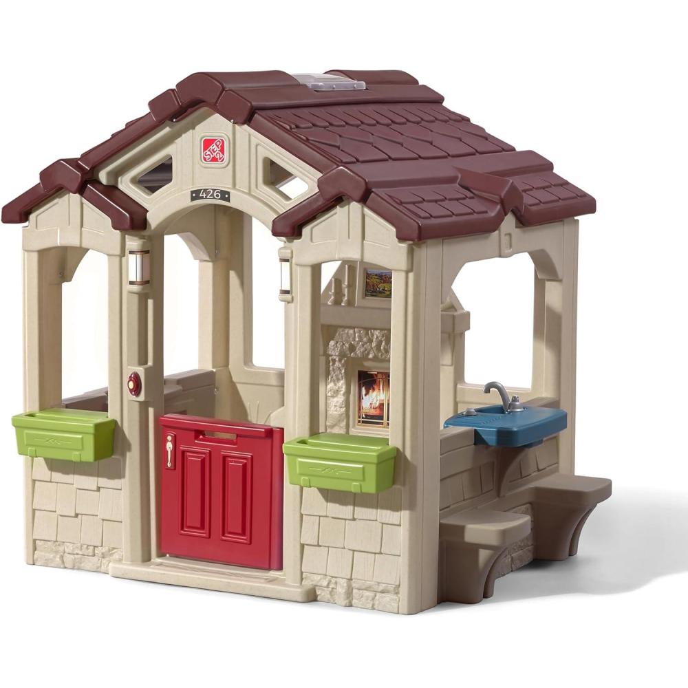 imageStep2 Charming Cottage Kids Playhouse IndoorOutdoor Playset Interactive Play with Sounds Made of Durable Plastic For Toddlers 2 Years OldBrown