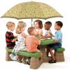 imageStep2 Naturally Playful Kids Picnic Table with Removable Umbrella IndoorOutdoor Toys Fits 6 Children Made of Durable Plastic For Toddlers 3 Years Old Blue ampamp GreenGreen  Leaves
