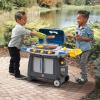 imageStep2 Sizzle ampamp Smoke BBQ Grill Kids Playset IndoorOutdoor Kitchenette Interactive Play with Sounds Made of Durable Plastic Includes 15 Piece Toy Accessories For Toddlers 3 Years OldBlue  Gray   Yellow