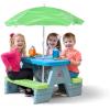 imageStep2 Sun ampamp Shadel Kids Picnic Table with Removeable Umbrella IndoorOutdoor Toys Fits 4 Children Made of Durable Plastic For Toddlers 154 Years OldMultiple