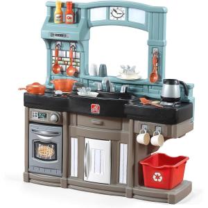 imageStep2 Best Chefs Kids Kitchen Playset IndoorOutdoor Kitchenette Interactive Play with Lights and Sounds Made of Durable Plastic Includes 25 Piece Toy Accessories For Toddlers 2 Years OldBlue