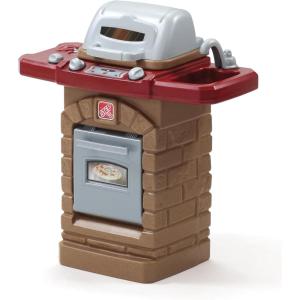 imageStep2 Fixin Fun Outdoor Grill  Plastic Toy Grill ampamp Play Food  Pretend Play Grilling Set Brown 85317