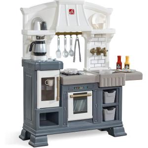 imageStep2 Timeless Trends Kids Kitchen Playset IndoorOutdoor Kitchenette Interactive Play with Lights and Sounds Made of Durable Plastic Includes 21 Piece Toy Accessories for Toddlers 2 Years OldGilded Gourmet Kitchen
