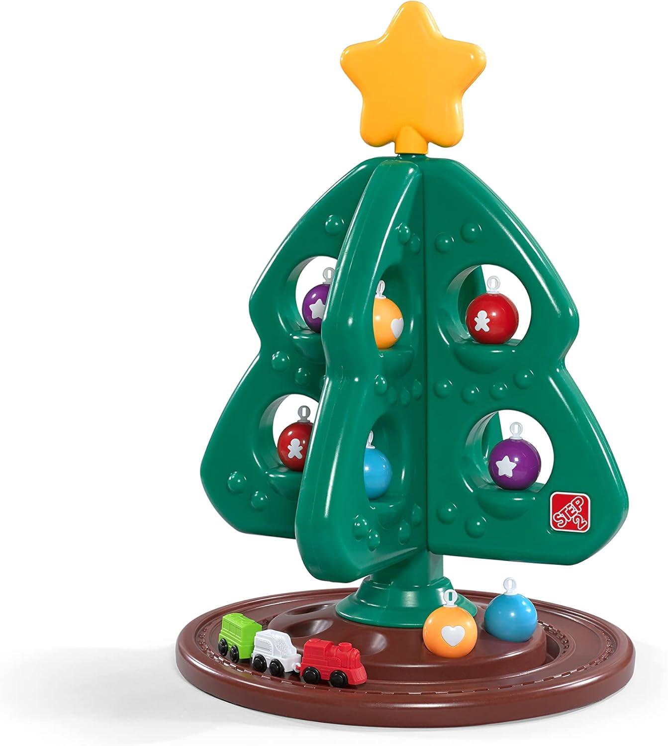 imageStep2 My First Christmas Tree Kids Interactive Christmas Toy 12 Colorful Plastic Ornaments to Decorate Mini Train Set Circles The Skirt for Toddles 1 Years Old