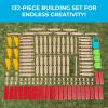 imageStep2 Big Builders Playhouse Tables ampamp More 132Piece Building Set  Kids Interactive Building Playset Brown