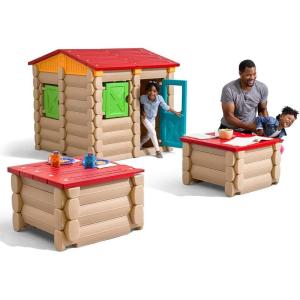 imageStep2 Big Builders Playhouse Tables ampamp More 132Piece Building Set  Kids Interactive Building Playset Brown