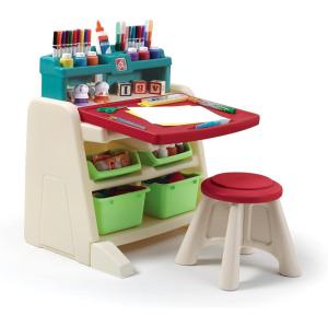 imageStep2 Flip ampamp Doodle Easel Desk With Stool Kids 2 in 1 Activity Table Art Board Made of Durable Plastic For Toddlers 2 Years OldPlastic