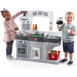 imageStep2 Top Cooks Kids Kitchen Playset IndoorOutdoor Kitchenette Interactive Play with Lights and Sounds Made of Durable Plastic Includes 23 Piece Toy Accessories for Toddlers 2 Years Old