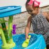 imageStep2 Summer Showers Splash Tower Water Table for Kids Outdoor Kids Water Sensory Table Ages 15 Years Old 8 Piece Water Toy Accessories Blue ampamp GreenSummer Showers Splash Tower Water Table
