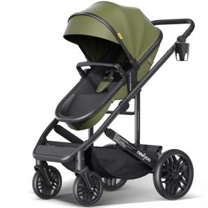 imageBaby Stroller with Newborn Bassinet BabyInfant Strollers w ConvertibleReversible Seat ampamp Cup Holder Coches para Bebes 2in1 RearFacing Pram OneHand Quick Fold 516M Green
