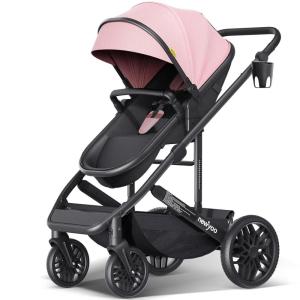 imageBassinet Stroller for Baby Convertible Infant Strollers w Reversible Seat ampamp Cup Holder 2in1 RearFacing Pram from Newborn to Toddler OneHand Easy Fold Coches para Bebes 516M GreyPink