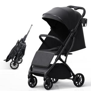 imageLightweight Baby Travel Stroller Compact Toddler Strollers w Telescoping Handle Cup Holder ampamp Storage Pocket Airplane Carry on OneHand Quick Fold Near Flat Recline Seat TR18 BlackBlack