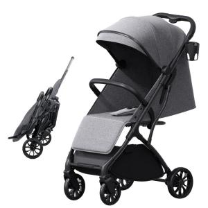 imageLightweight Baby Travel Stroller Compact Toddler Strollers w Telescoping Handle Cup Holder ampamp Storage Pocket Airplane Carry on OneHand Quick Fold Near Flat Recline Seat TR18 BlackGrey