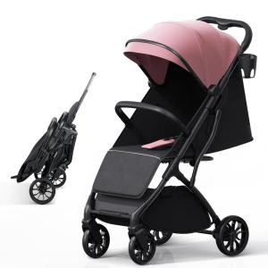 imageLightweight Baby Travel Stroller Compact Toddler Strollers w Telescoping Handle Cup Holder ampamp Storage Pocket Airplane Carry on OneHand Quick Fold Near Flat Recline Seat TR18 BlackPink