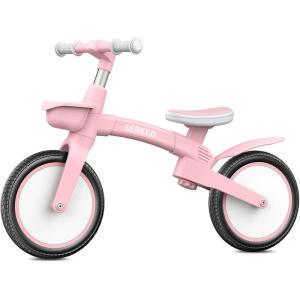 imageSEREED Toddler Balance Bike 2 Year Old 12 Inch Adjustable Kids Bike Toy with Basket Birthday Gift for Age 2 3 4 5 Boys Girls ToolFree Assembly No Pedal PinkPink