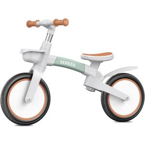 imageSEREED Toddler Balance Bike 2 Year Old 12 Inch Adjustable Kids Bike Toy with Basket Birthday Gift for Age 2 3 4 5 Boys Girls ToolFree Assembly No Pedal PinkGreen