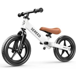 imageSEREED Toddler Balance Bike 2 Year Old 12 Inch No Pedal Kids Toy Bike for 25 Years Old ToolFree Adjustment Gift for 23 Boys Girls Customize Plate with 3pcs Stickers WhiteWhite