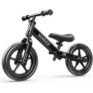imageSEREED Toddler Balance Bike 2 Year Old 12 Inch No Pedal Kids Toy Bike for 25 Years Old ToolFree Adjustment Gift for 23 Boys Girls Customize Plate with 3pcs Stickers WhiteBlack
