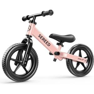 imageSEREED Toddler Balance Bike 2 Year Old 12 Inch No Pedal Kids Toy Bike for 25 Years Old ToolFree Adjustment Gift for 23 Boys Girls Customize Plate with 3pcs Stickers WhitePink