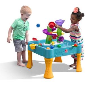 imageStep2 Summer Showers Splash Tower Water Table for Kids Outdoor Kids Water Sensory Table Ages 15 Years Old 8 Piece Water Toy Accessories Blue ampamp GreenLazy Maze River Run Water Table