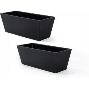 imageStep2 Tremont Trough Planter Large Planters for Outdoor Plants Gardening and Flower Pot for Patio or Porch Efficient Drainage Durable Plastic Black 2Pack