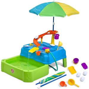 imageStep2 Waterpark Wonders TwoTier Water Table Kids Water Activity Sensory Playset Comes with Umbrella Summer Outdoor Toys 11 Piece Water Toy Accessories for Toddlers 15 Years Old