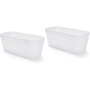 imageStep2 Wave Trough Planter Large Planters for Outdoor Plants Gardening and Flower Pot for Patio or Porch Efficient Drainage Durable Plastic White 2Pack