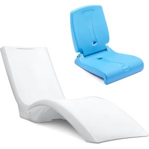 imageStep2 Vero Pool Lounger and Folding Adult Flip Seat Bundle OutdoorIndoor Waterproof Patio Furniture Provides Back Support When Sitting Made of Durable Plastic WhiteCapri Blue