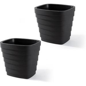 imageStep2 Wave 20x24 Planter Large Planters for Outdoor Plants Gardening and Flower Pot for Patio or Porch Efficient Drainage Durable Plastic Black 2Pack