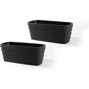 imageStep2 Wave Trough Planter Large Planters for Outdoor Plants Gardening and Flower Pot for Patio or Porch Efficient Drainage Durable Plastic Black 2Pack