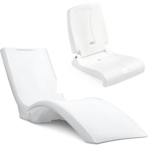 imageStep2 Vero Pool Lounger and Folding Adult Flip Seat Bundle OutdoorIndoor Waterproof Patio Furniture Provides Back Support When Sitting Made of Durable Plastic WhiteWhiteWhite