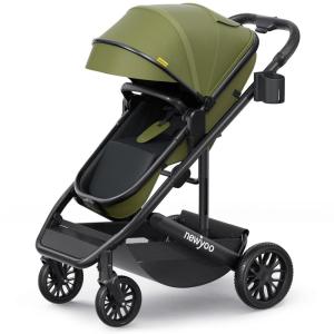 imagenewyoo Bassinet Stroller for Infant Nestro 516M Convertible BabyToddler Strollers w Reversible Seat ampamp Cup Holder Coches para Bebes 2in1 RearFacing Pram OneHand Quick Fold BlackGreen