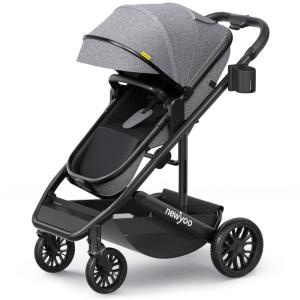 imagenewyoo Bassinet Stroller for Infant Nestro 516M Convertible BabyToddler Strollers w Reversible Seat ampamp Cup Holder Coches para Bebes 2in1 RearFacing Pram OneHand Quick Fold BlackGrey
