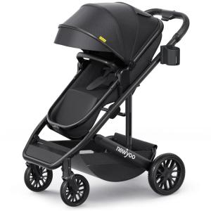imagenewyoo Bassinet Stroller for Infant Nestro 516M Convertible BabyToddler Strollers w Reversible Seat ampamp Cup Holder Coches para Bebes 2in1 RearFacing Pram OneHand Quick Fold BlackBlack