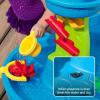imageStep2 Rain Showers Splash Pond Water Table with Cover Kids Water and Sand Activity Sensory Playset Summer Outdoor Toys 13Piece Water Toy Accessories for Toddlers 15 Years Old Blue ampamp GreenRain Showers Splash Pond with Cover