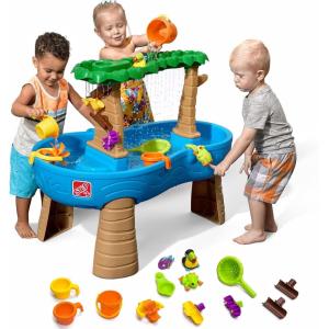 imageStep2 Rain Showers Splash Pond Water Table with Cover Kids Water and Sand Activity Sensory Playset Summer Outdoor Toys 13Piece Water Toy Accessories for Toddlers 15 Years Old Blue ampamp GreenTropical Rainforest