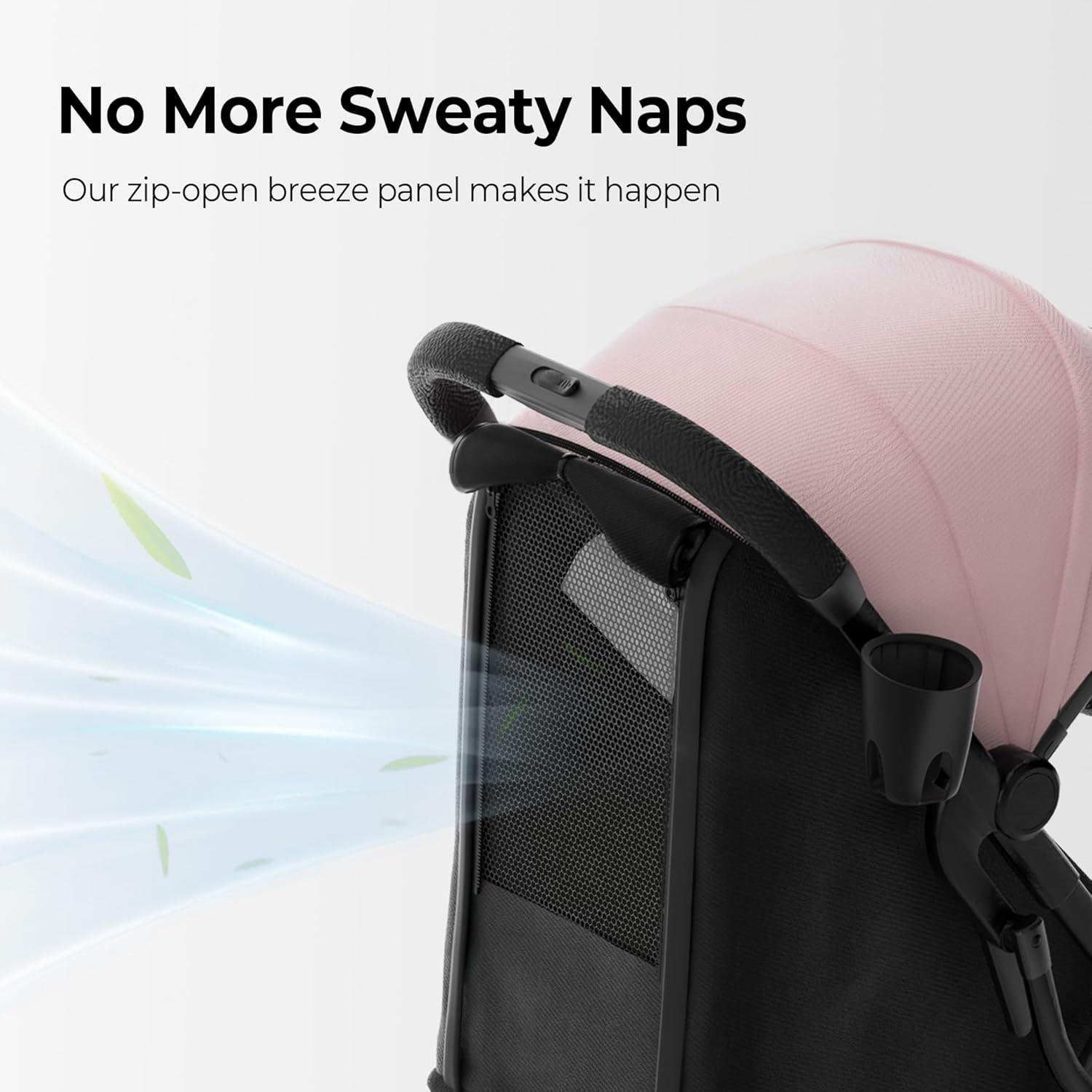 imagenewyoo GlideTow TR18M Compact Travel Stroller for Toddlers Lightweight ampamp Airplane Ready Stroller for BabyInfant w Telescoping Handle and Cup Holder OneHand Quick Fold Near Flat Recline Seat GrayPink