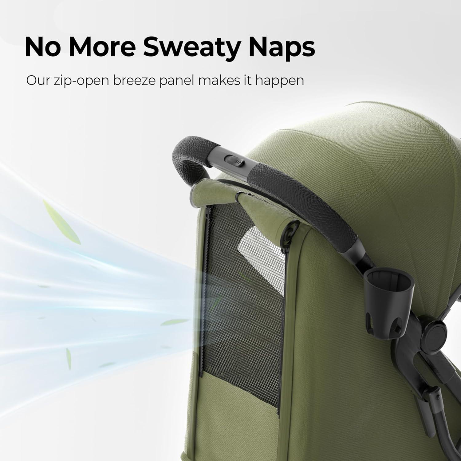 imagenewyoo GlideTow TR18M Compact Travel Stroller for Toddlers Lightweight ampamp Airplane Ready Stroller for BabyInfant w Telescoping Handle and Cup Holder OneHand Quick Fold Near Flat Recline Seat GrayGreen