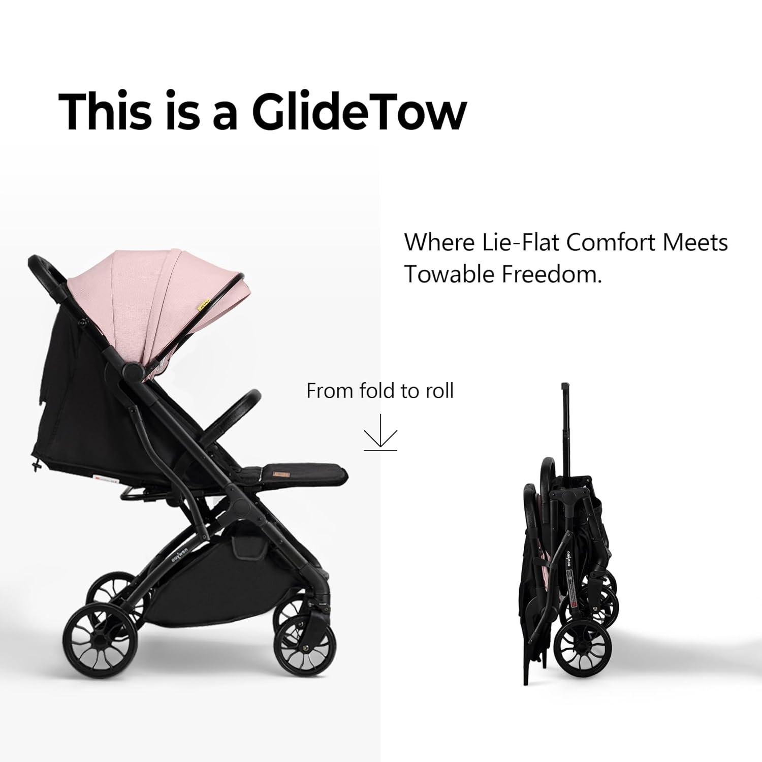 imagenewyoo GlideTow TR18M Compact Travel Stroller for Toddlers Lightweight ampamp Airplane Ready Stroller for BabyInfant w Telescoping Handle and Cup Holder OneHand Quick Fold Near Flat Recline Seat GrayPink