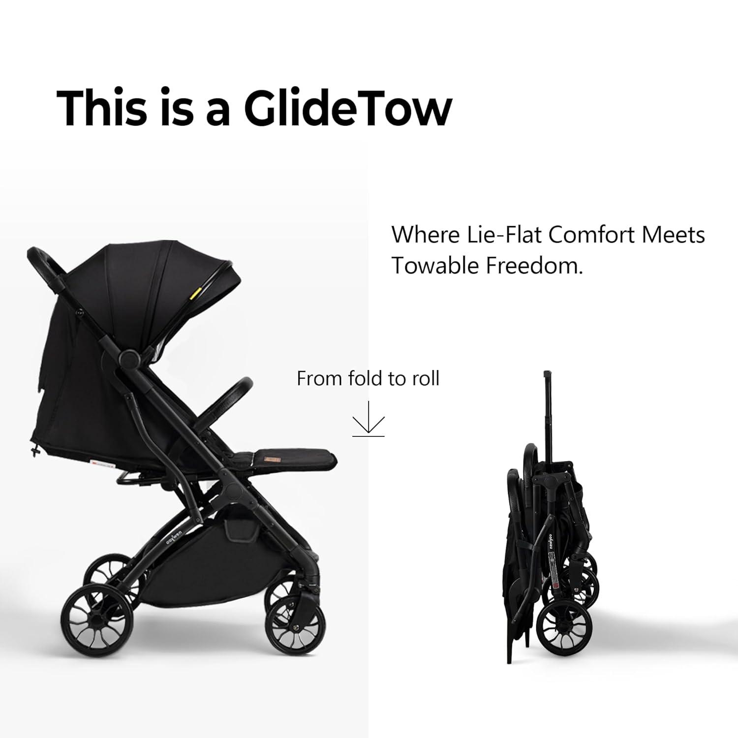 imagenewyoo GlideTow TR18M Compact Travel Stroller for Toddlers Lightweight ampamp Airplane Ready Stroller for BabyInfant w Telescoping Handle and Cup Holder OneHand Quick Fold Near Flat Recline Seat GrayBlack