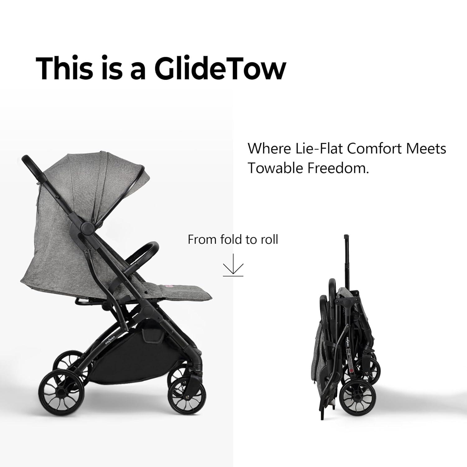 imagenewyoo GlideTow TR18M Compact Travel Stroller for Toddlers Lightweight ampamp Airplane Ready Stroller for BabyInfant w Telescoping Handle and Cup Holder OneHand Quick Fold Near Flat Recline Seat GrayGray